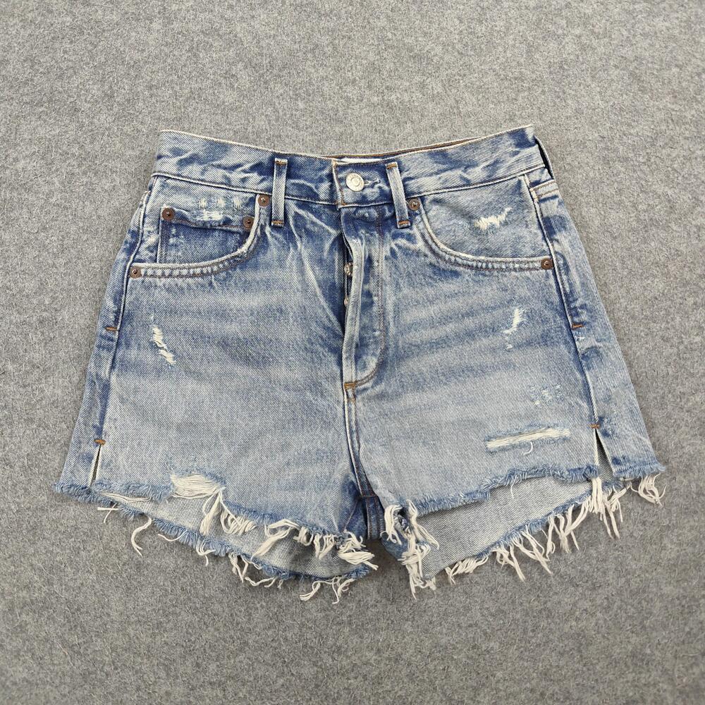 AGOLDE Shorts Womens 24 Blue Cut-Off Frayed Hem Denim Relaxed Fit Distressed